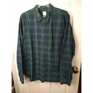 Gap Men's XL Shirt Green Blue Plaid Collared Button Casual Long Sleeve